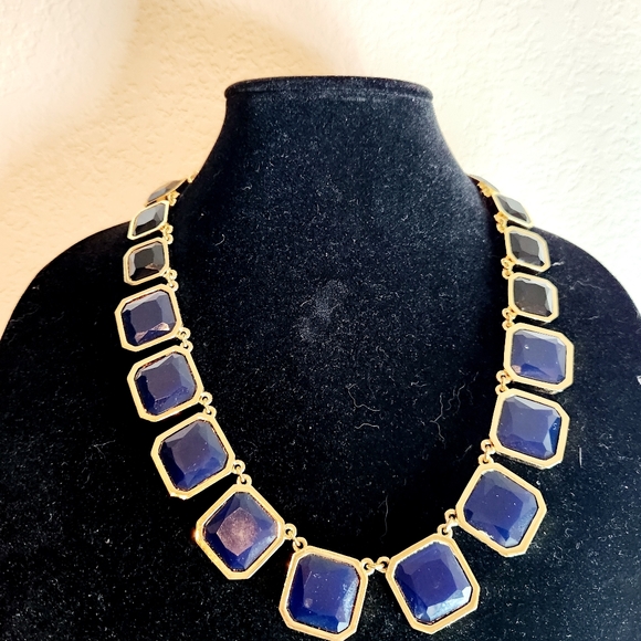 Kate Spade Frame of Mind Necklace Graduated Cobalt Blue Black Long Gold Tone - Picture 1 of 9